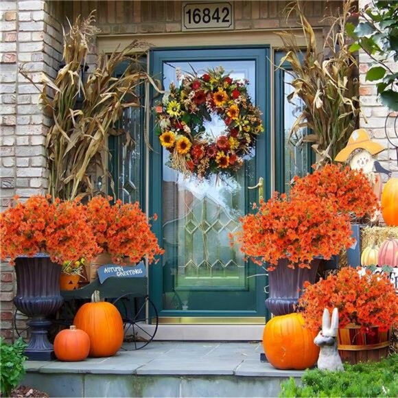 18 Pcs Artificial Mums Flowers Outdoor Plastic Fall Flowers Fake Mums Autumn - Picture 7 of 8